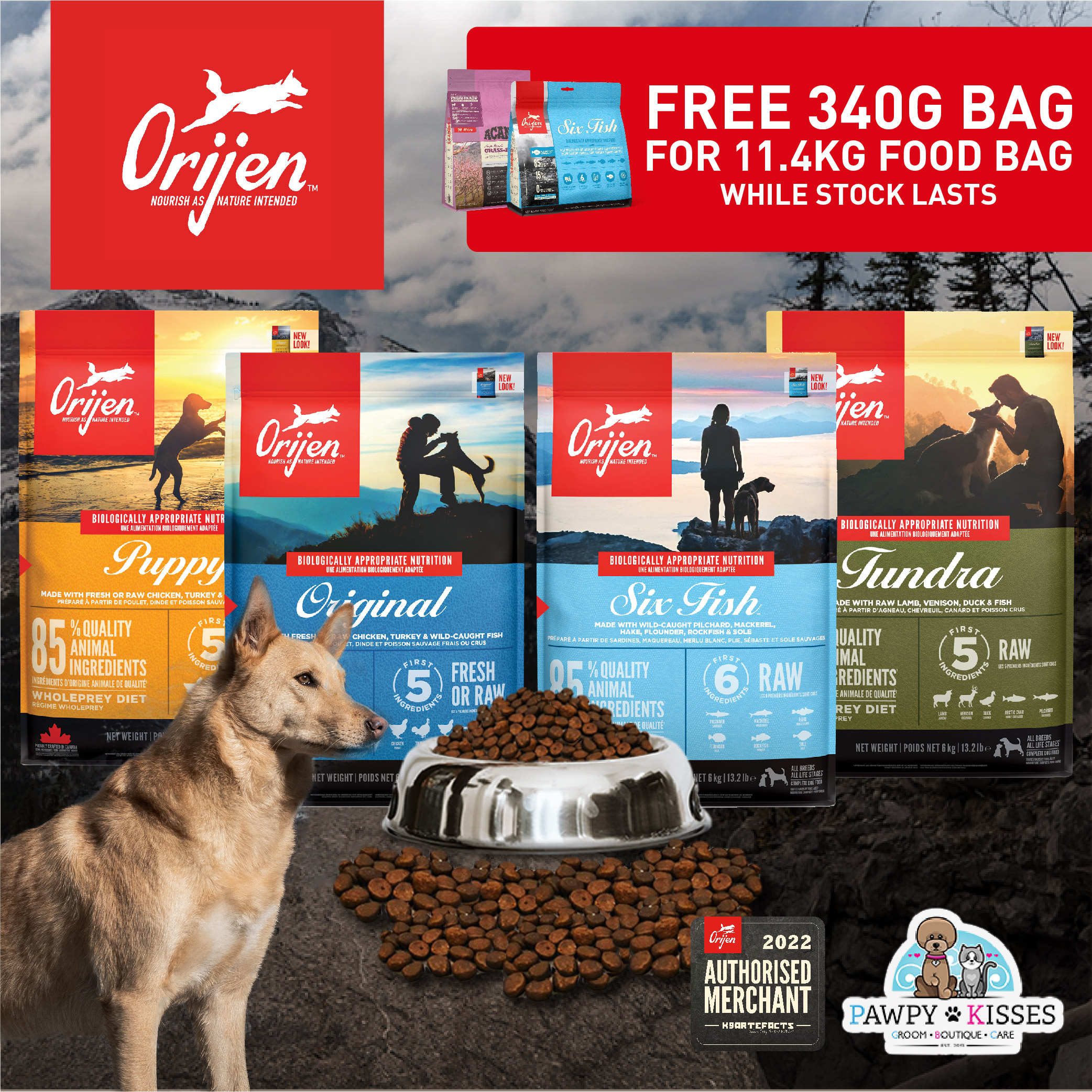 ORIJEN Dry Dog Food | From Canada | 2kg, 6kg or 11.4kg | Pawpy Kisses