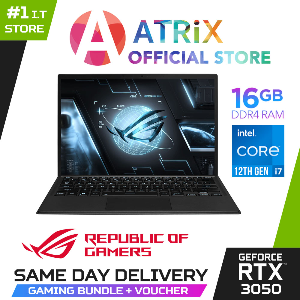 【Same Day Delivery】ROG Flow Z13 GZ301ZC-LD115W | 13.4inch FHD+ (1920 x 1200) 120Hz | NVIDIA® GeForce RTX™ 3050 | 12th Gen Intel Core i7-12700H | 16GB RAM | 512GB SSD | Win11 Home | Wifi 6E | 2Y ASUS W
