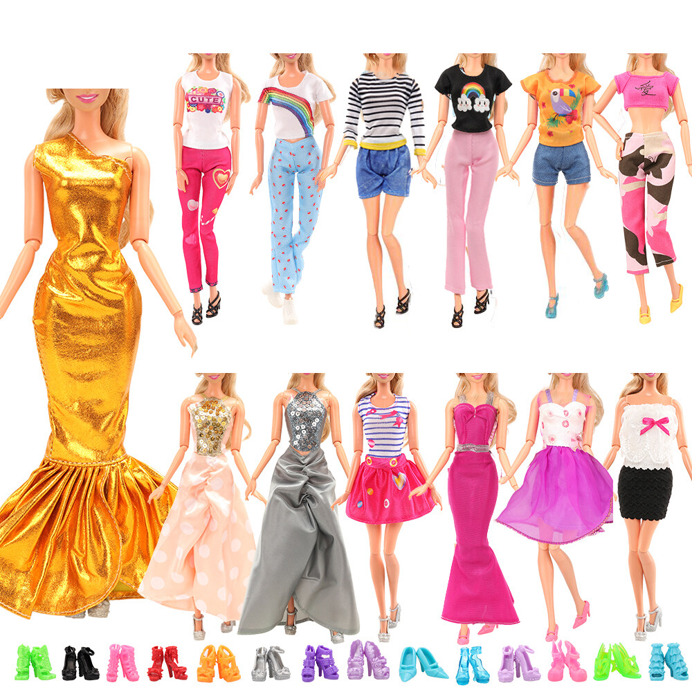 Lot 20 Items =10 Set Fashion Handmade Clothes Outfit 10 Pairs Shoes Doll Accessories for 11.5 Inch Barbie Doll Best for Princess